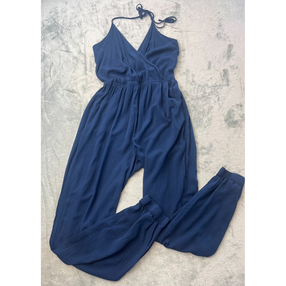 Lulus Womens Navy Blue Halter Jumpsuit Rayon Sleeveless Size Medium Vacation